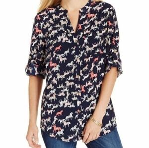 Charter Club Pink Pony Button Down Blouse L NWT
